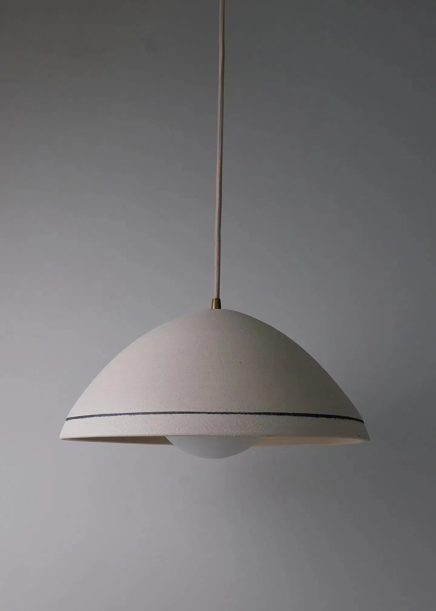 Large Una Dome Pendant in Chalk with Iron Stripe